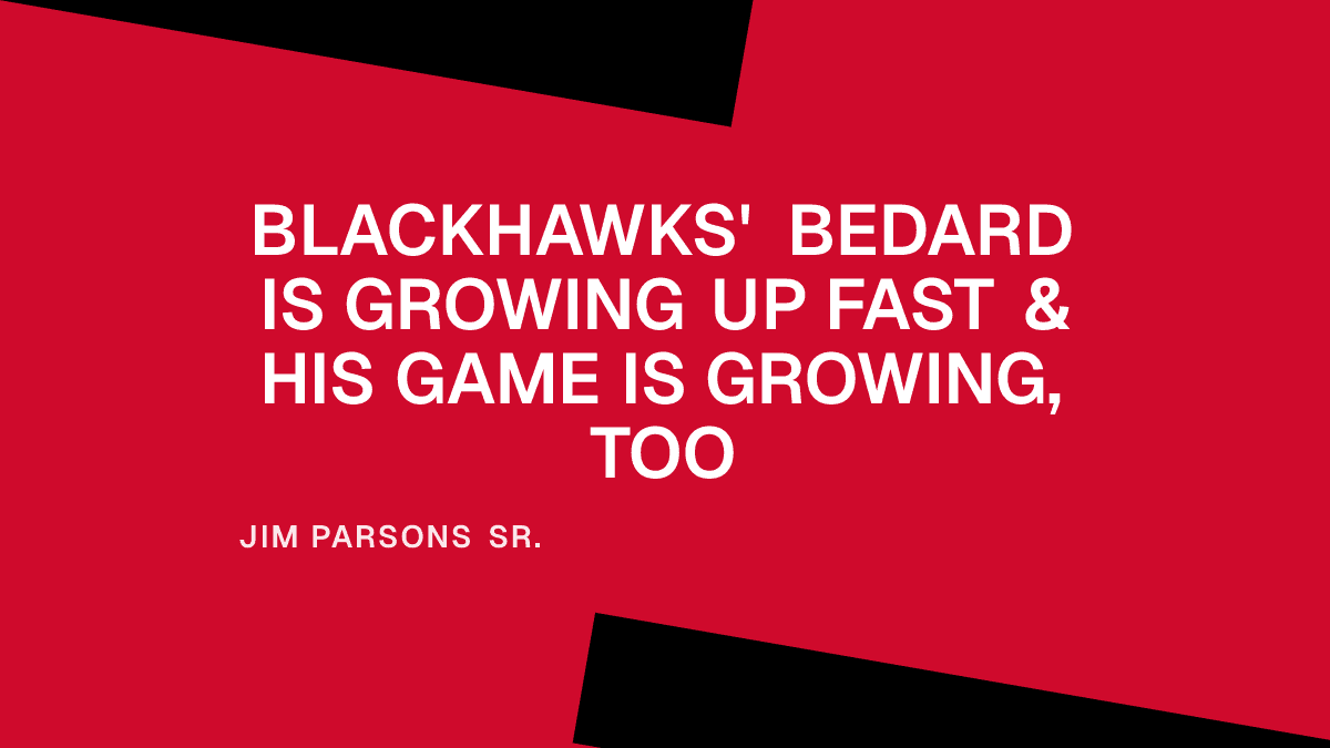 Blackhawks' Bedard Is Growing Up Fast & His Game Is Growing, Too Placeholder Image