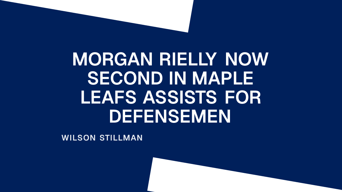 Morgan Rielly Now Second in Maple Leafs Assists for Defensemen